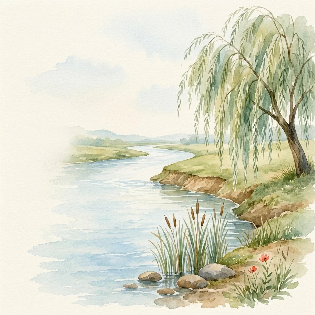 Generated teaching illustration of a river and its grassy bank